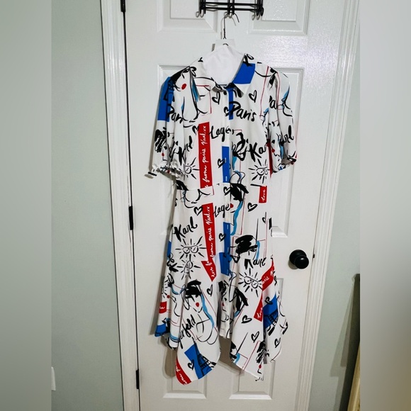 KARL LAGERFELD PARIS Bungee Print Belted Shirtdress. NWOT. RETAIL 149 - Picture 2 of 12